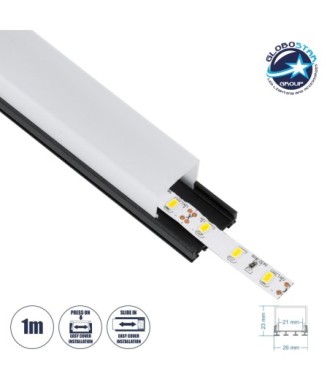 GloboStar® SURFACEPENDANT-PROFILE 70849-1M Προφίλ Αλουμινίου - Βάση & Ψύκτρα Ταινίας LED με Λευκό Γαλακτερό Κάλυμμα - Επιφανειακή & Κρεμαστή Χρήση - Πατητό Κάλυμμα - Μαύρο - 1 Μέτρο - Μ100 x Π2.6 x Υ2.3cm